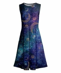 Lily | Purple & Blue Moon & Star Sleeveless A-Line Dress - Plus