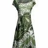 Lily | Green & White Leaf Cap-Sleeve Dress - Women & Plus