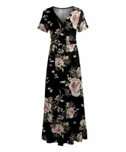 Lily | Black & Blush Floral Wrap Maxi Dress - Women