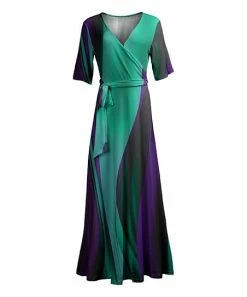 Lily | Turquoise & Purple Abstract Half-Sleeve Wrap Maxi Dress - Women & Plus