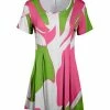 Lily | Pink & Green Abstract Pleated Scoop Neck Tunic - Women