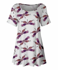 Lily | Purple & Orange Dragonfly Scoop Neck Tunic - Women