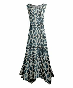 Lily | Cream & Teal Floral Sleeveless Handkerchief Maxi Dress - Women & Plus -Cheap Lily Store zu57887583 alt 6 tm1652380077