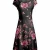 Lily | Black & Pink Floral Cap-Sleeve Dress - Women