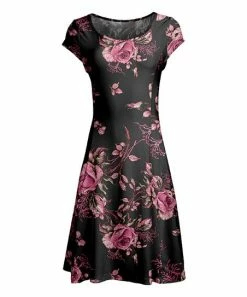 Lily | Black & Pink Floral Cap-Sleeve Dress - Women