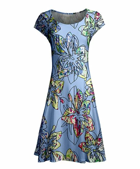 Lily | Blue Floral Cap-Sleeve Dress - Women 1 Lily | Blue Floral Cap-Sleeve Dress - Women