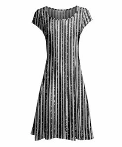 Lily | Black & White Stripe Cap-Sleeve Dress - Plus