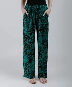 Lily | Teal & Black Filigree Pocket Palazzo Pants - Plus