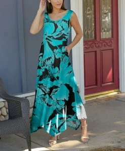 Lily | Black & Blue Abstract Sleeveless Handkerchief Maxi Dress - Plus