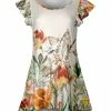 Lily | Beige Floral Flutter-Sleeve Tunic - Women