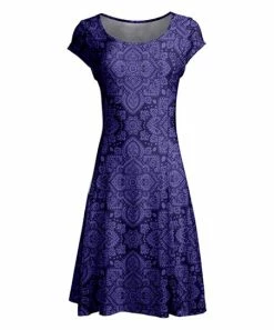 Lily | Purple & Navy Geo Arabesque Cap-Sleeve Dress - Women & Plus