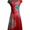 Lily | Red & Blue Mehndi Floral Filigree Cap-Sleeve Dress - Women & Plus