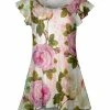 Lily | Pink & Green Floral Flutter-Sleeve Scoop Neck Tunic - Plus