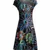 Lily | Black Floral Sketch Cap-Sleeve Dress - Women & Plus