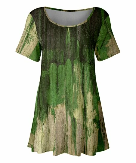 Lily | Green & Beige Abstract Short-Sleeve Scoop Neck Tunic - Women & Plus 1 Lily | Green & Beige Abstract Short-Sleeve Scoop Neck Tunic - Women & Plus
