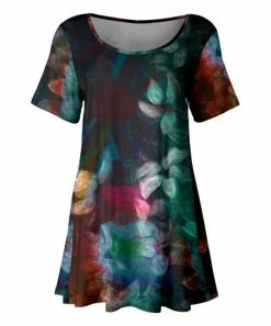 Lily | Turquoise & Rust Floral Scoop Neck Tunic - Women