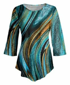 Lily | Turquoise & Gold Swirl Curved-Hem Tunic - Women & Plus