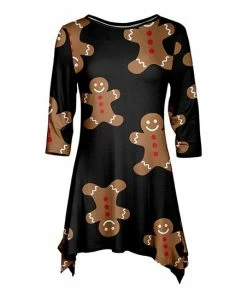 Lily | Black & Brown Gingerbread Three-Quarter Sleeve Handkerchief Tunic - Plus