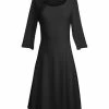 Lily | Black Three-Quarter Sleeve A-Line Dress - Women & Plus