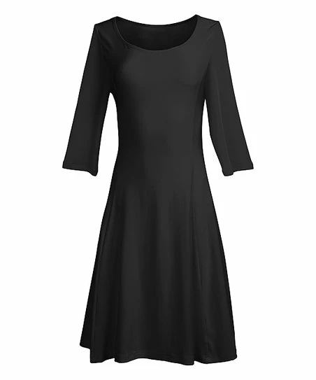 Lily | Black Three-Quarter Sleeve A-Line Dress - Women & Plus 1 Lily | Black Three-Quarter Sleeve A-Line Dress - Women & Plus
