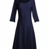 Lily | Navy Three-Quarter Sleeve A-Line Dress - Women & Plus