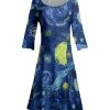 Lily | Blue & Yellow Three-Quarter Sleeve A-Line Dress - Women & Plus