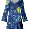 Lily | Blue & Yellow Starry Nights Three-Quarter Sleeve Swing Tunic - Women