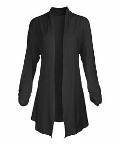 Lily | Black Ruched-Sleeve Open Cardigan - Women