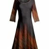 Lily | Black & Rust Brush Stroke Three-Quarter Sleeve A-Line Dress - Women & Plus