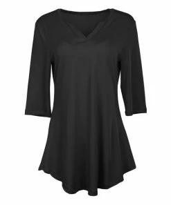 Lily | Black Three-Quarter Sleeve V-Neck Tunic - Women & Plus