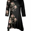 Lily | Black & Coral Floral Three-Quarter Sleeve Sidetail Tunic - Women & Plus