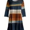 Lily | Blue & Beige Stripe Knit-Print Pin Tuck Scoop Neck Tunic - Plus