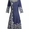 Lily | Navy & Silver Floral Three-Quarter Sleeve A-Line Dress - Women & Plus
