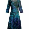 Lily | Teal & Turquoise Abstract Three-Quarter Sleeve A-Line Dress - Women & Plus