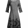 Lily | Black & Gray Paisley Three-Quarter Sleeve A-Line Dress - Women & Plus