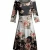 Lily | White & Rose Floral Block Three-Quarter Sleeve A-Line Dress - Women & Plus