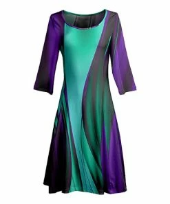 Lily | Purple & Turquoise Three-Quarter Sleeve A-Line Dress - Women & Plus