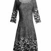 Lily | Gray & White Floral Three-Quarter Sleeve A-Line Dress - Women & Plus