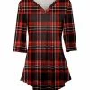 Lily | Black & Red Plaid Three-Quarter Sleeve V-Neck Tunic - Plus