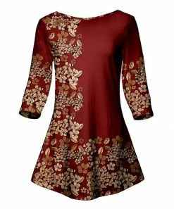 Lily | Red & Beige Floral Boatneck Tunic - Women