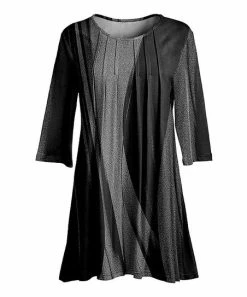 Lily | Black & Gray Abstract Waves Pleated-Front Tunic - Women