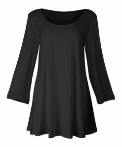 Lily | Black Three-Quarter Sleeve Scoop Neck Tunic - Women & Plus
