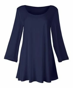 Lily | Navy Three-Quarter Sleeve Scoop Neck Tunic - Plus
