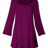Lily | Plum Three-Quarter Sleeve Scoop Neck Tunic - Women