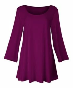 Lily | Plum Three-Quarter Sleeve Scoop Neck Tunic - Women