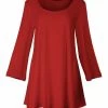 Lily | Red Three-Quarter Sleeve Scoop Neck Swing Tunic - Women & Plus
