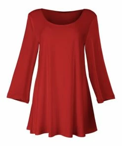 Lily | Red Three-Quarter Sleeve Scoop Neck Swing Tunic - Women & Plus