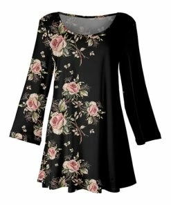 Lily | Black & Pink Floral Scoop Neck Tunic - Women & Plus