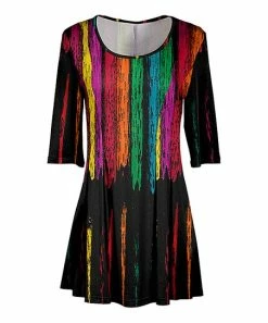 Lily | Black Abstract Stripe Three-Quarter Sleeve Scoop Neck Tunic - Plus