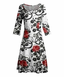 Lily | White & Black Three-Quarter Sleeve a-Line Dress - Women & Plus